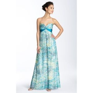BCBGMaxAzria Metallic Chiffon Strapless Dress
